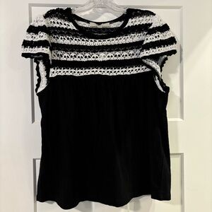 NWT Lodt Black and White Crochet Striped Women's Top